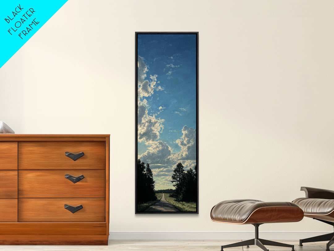 Old Country Road Framed Canvas Print, Landscape Art, Contemporary Art, Living Room Decor, Fine Art, Horizon, Original Art, LAN-1x3-8