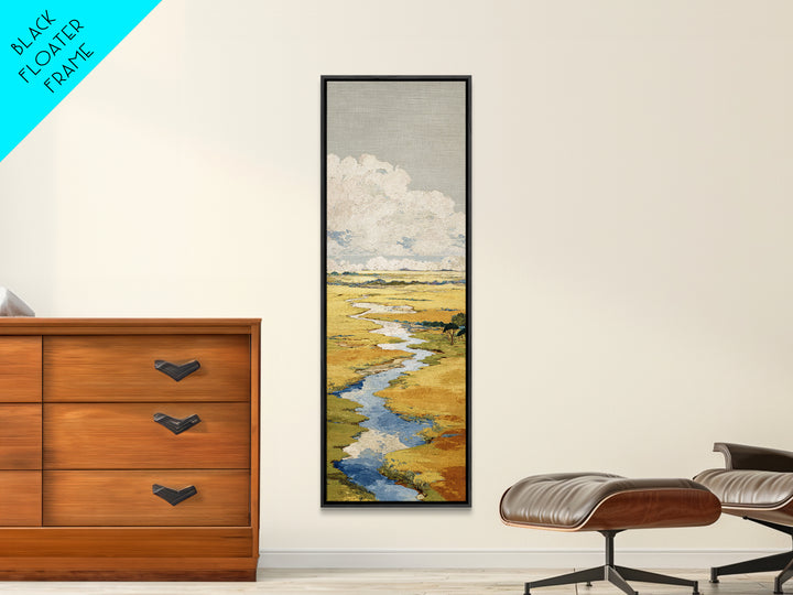Winding River Through Golden Fields Canvas Print, Landscape Art, Contemporary Art, Living Room Decor, Fine Art, Horizon, LAN-1x3-86