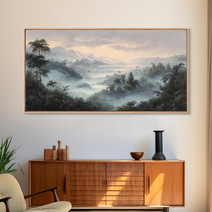 Tropical Jungle Waterfall Framed Canvas Print, Landscape Art, Room Decor, Living Room Decor, Fine Art, Horizon, LAN-2x1-12