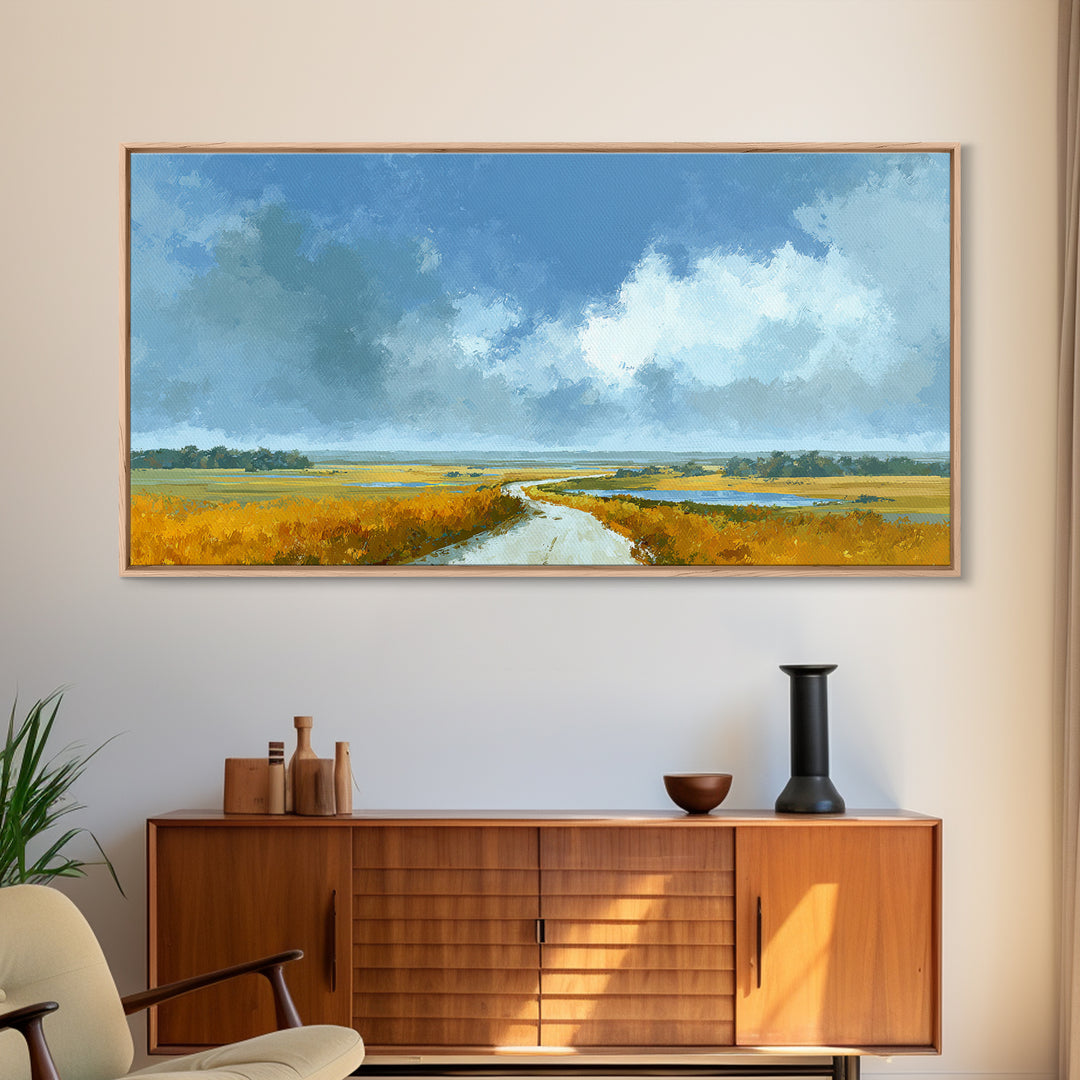 Old Country Road Framed Canvas Print, Landscape Art, Fine Art Print, Living Room Decor, Fine Art, Horizon, Digital Prints, LAN-2x1-16