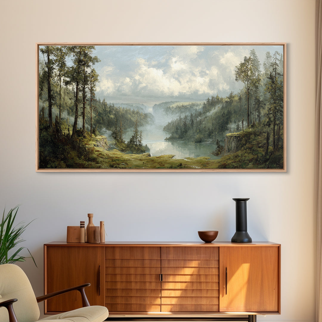 Waterfall Hidden in Dense Forest Canvas Print, Landscape Art, Wall Art, Living Room Decor, Fine Art, Horizon, Framed Wall Art, LAN-2x1-32