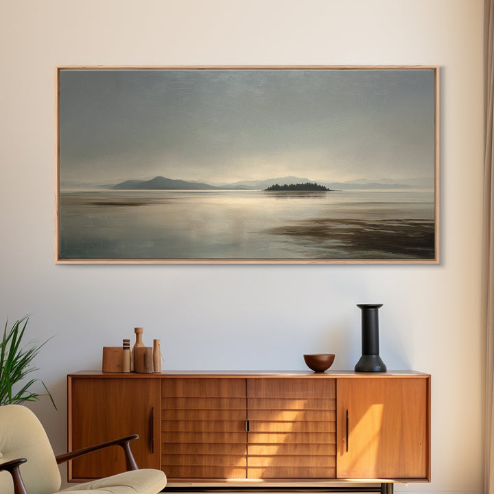 Volcanic Black Beach Framed Canvas Print, Landscape Art, Contemporary Art, Living Room Decor, Fine Art, Horizon, Original Art, LAN-2x1-34