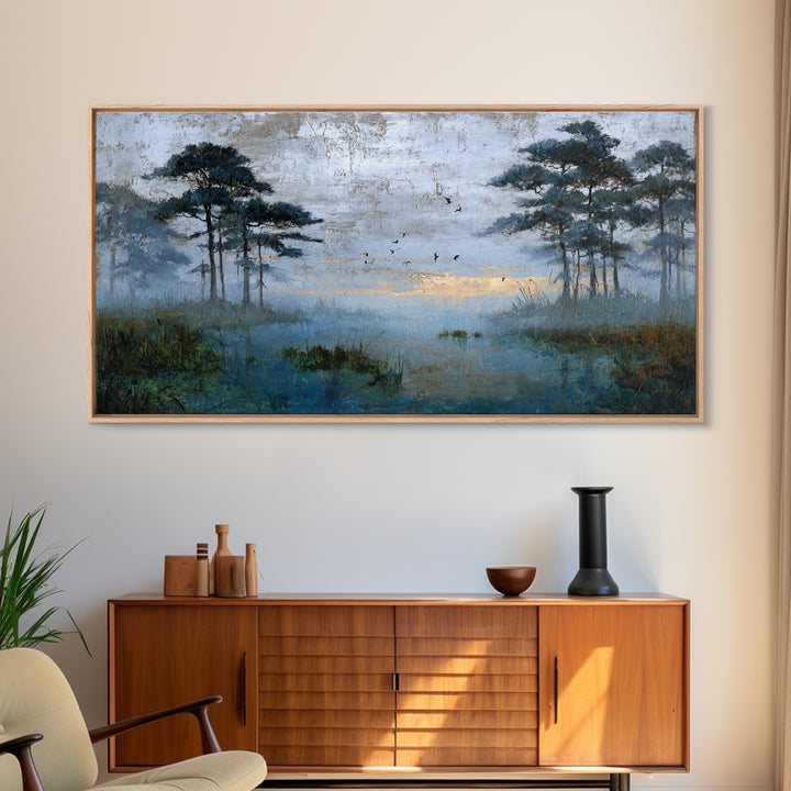 Misty Cypress Swamp Framed Canvas Print, Landscape Art, Room Decor, Living Room Decor, Fine Art, Horizon, Printable Wall Art, LAN-2x1-42