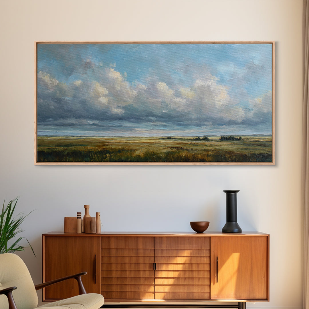Storm Clouds over an Open Prairie Canvas Print, Landscape Art, Digital Print, Living Room Decor, Horizon, Living Room Wall Art, LAN-2x1-47