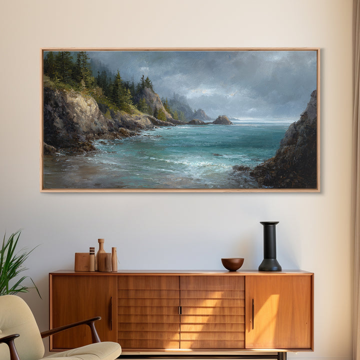Coastal Cliffs with Crashing Waves Canvas Print, Landscape Art, Art Prints, Living Room Decor, Horizon, Abstract Wall Art, LAN-2x1-52