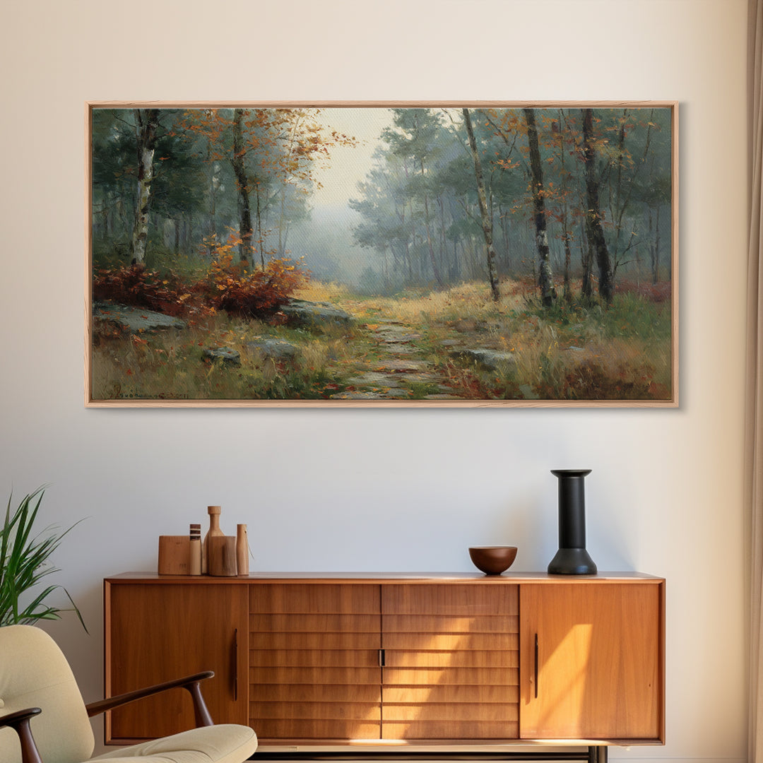 Autumn Forest Path Canvas Print, Landscape Art, Digital Print, Living Room Decor, Fine Art, Horizon, Living Room Wall Art, LAN-2x1-53