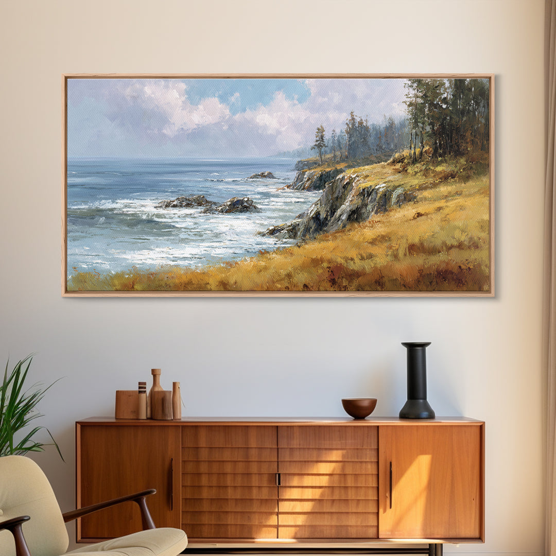 Coastal Cliffs with Crashing Waves Canvas Print, Landscape Art, Farmhouse Decor, Living Room Decor, Fine Art, Horizon, LAN-2x1-76