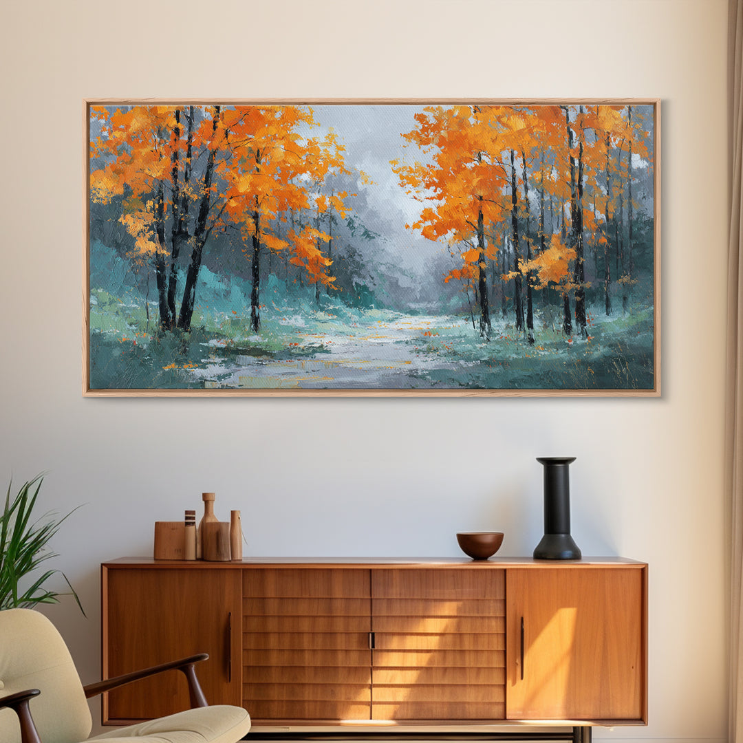 Autumn Forest Path Canvas Print, Landscape Art, Digital Print, Living Room Decor, Fine Art, Horizon, Living Room Wall Art, LAN-2x1-77