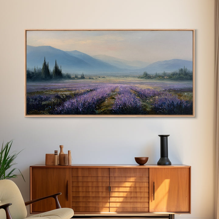 Lavender Field Leading to Distant Hills Canvas Print, Landscape Art, Digital Prints, Living Room Decor, Fine Art, Horizon, LAN-2x1-78