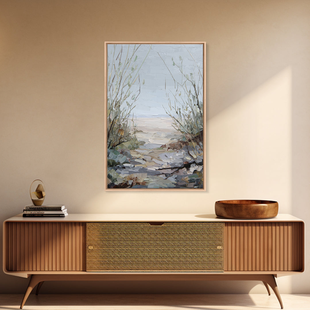Desert Dunes under Pale Moon Framed Canvas Print, Landscape Art, Contemporary Art, Living Room Decor, Fine Art, Horizon, LAN-2x3-19