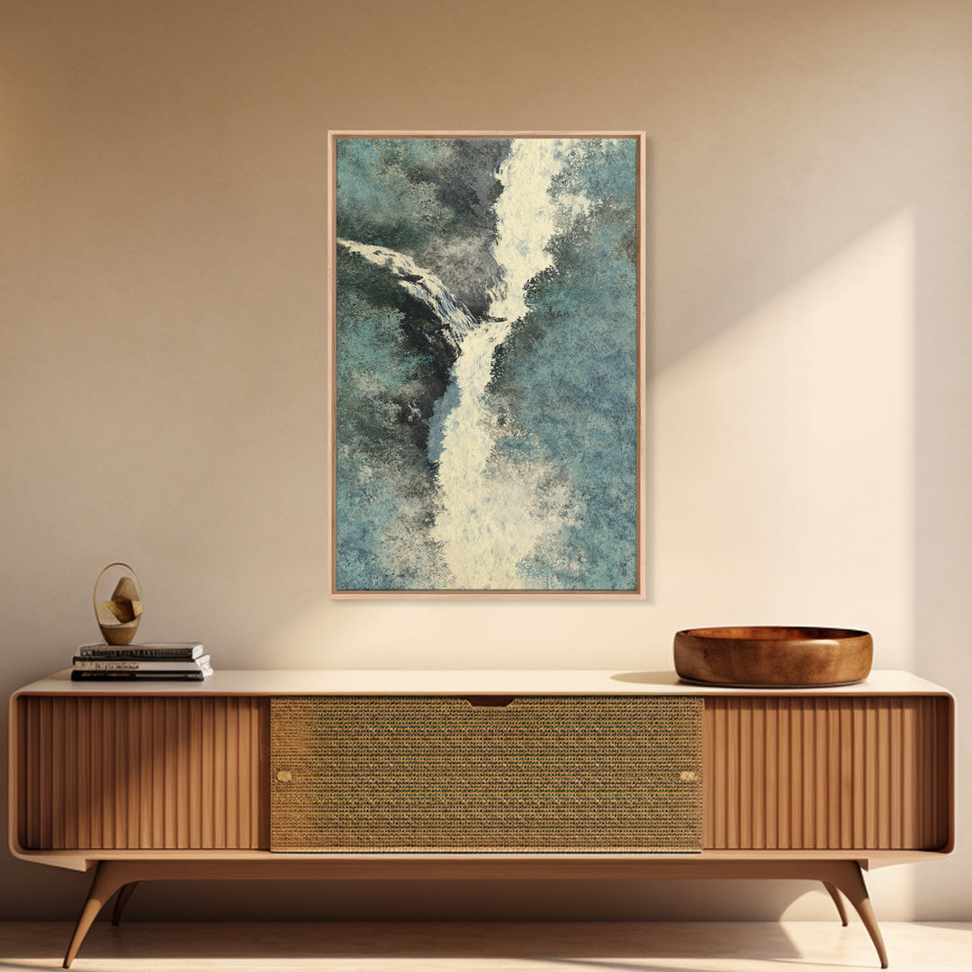 Tropical Jungle Waterfall Framed Canvas Print, Landscape Art, Modern Decor, Living Room Decor, Fine Art, Horizon, Wall Decor, LAN-2x3-24