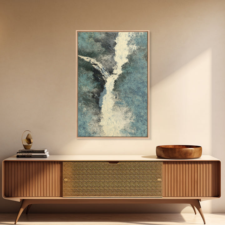 Tropical Jungle Waterfall Framed Canvas Print, Landscape Art, Modern Decor, Living Room Decor, Fine Art, Horizon, Wall Decor, LAN-2x3-24