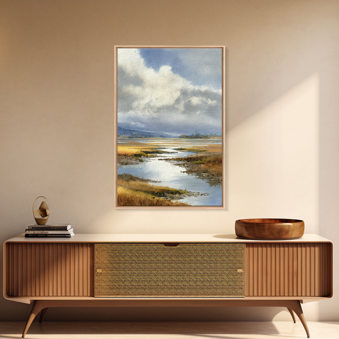 Moonlit River with Silver Reflections Canvas Print, Landscape Art, Original Painting, Living Room Decor, Fine Art, Horizon, LAN-2x3-29