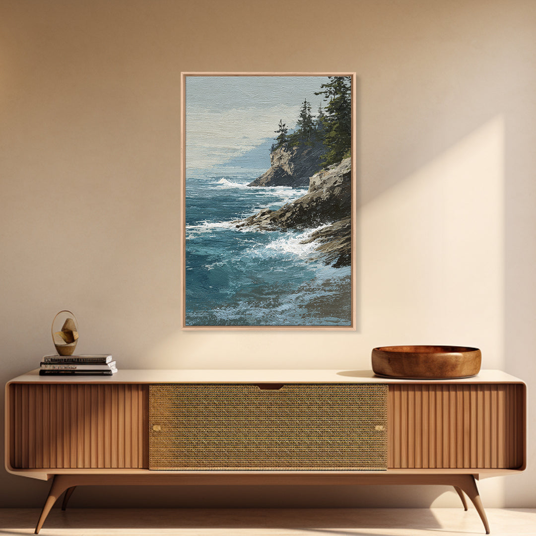 Coastal Cliffs with Crashing Waves Canvas Print, Landscape Art, Contemporary Art, Living Room Decor, Fine Art, Horizon, LAN-2x3-40