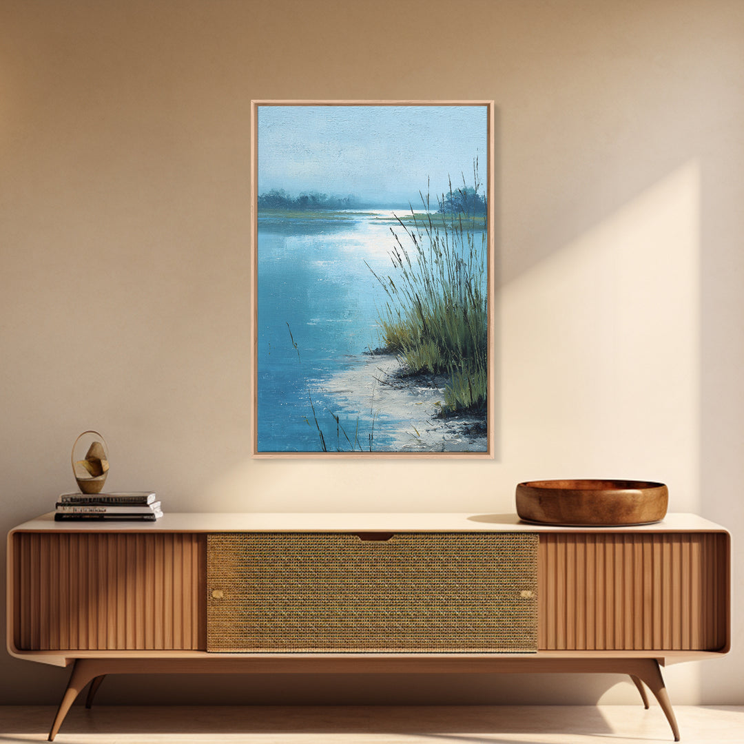 Moonlit River with Silver Reflections Canvas Print, Landscape Art, Original Painting, Living Room Decor, Fine Art, Horizon, LAN-2x3-5