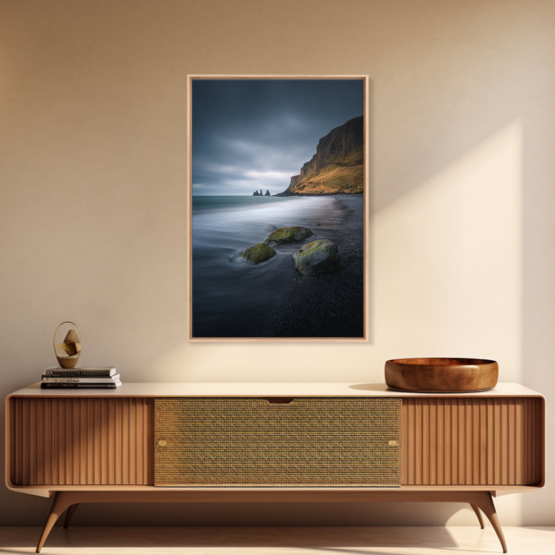Volcanic Black Beach Canvas Print, Landscape Art, Living Room Decor, Oil Painting, Horizon, Horizontal Wall Art, LAN-2x3-70