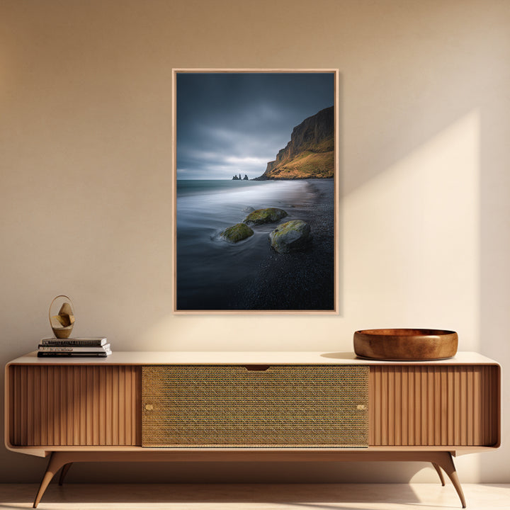 Volcanic Black Beach Canvas Print, Landscape Art, Living Room Decor, Oil Painting, Horizon, Horizontal Wall Art, LAN-2x3-70