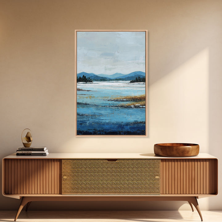 Fjord Landscape with Icy Blue Water Canvas Print, Landscape Art, Living Room Decor, Oil Painting, Horizon, Modern Art, LAN-2x3-71