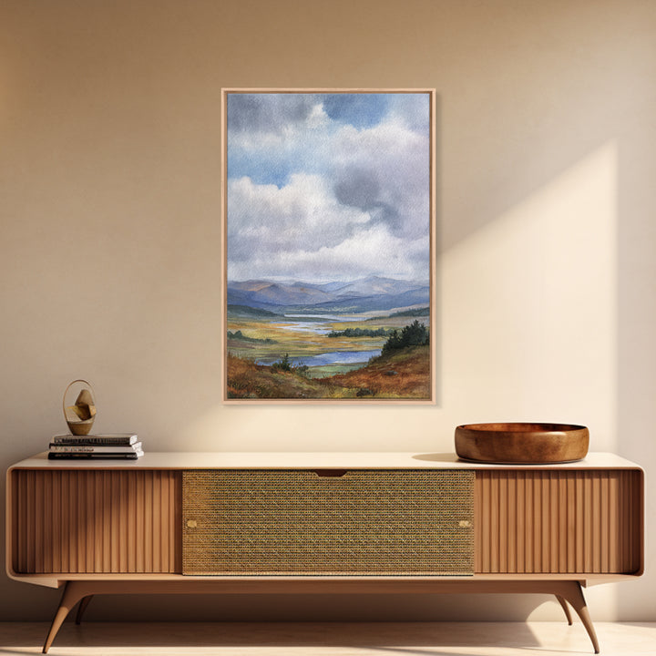 Rocky Scottish Highland Framed Canvas Print, Landscape Art, Boho Wall Art, Living Room Decor, Fine Art, Horizon, Neutral Decor, LAN-2x3-73
