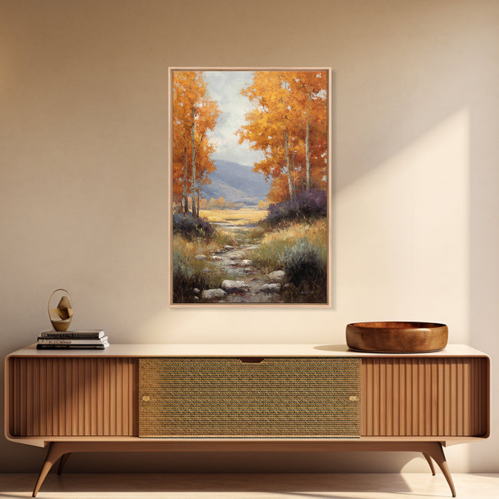 Autumn Forest Path Framed Canvas Print, Landscape Art, Wall Art Print, Living Room Decor, Fine Art, Horizon, Boho Decor, LAN-2x3-89