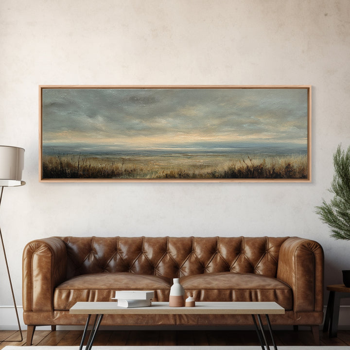 Storm Clouds over an Open Prairie Canvas Print, Landscape Art, Luxury Decor, Living Room Decor, Fine Art, Horizon, Digital Art, LAN-3x1-19