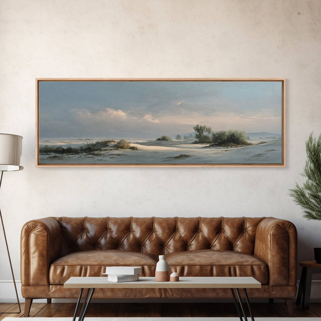 Desert Dunes under Pale Moon Canvas Print, Landscape Art, Fine Art Print, Living Room Decor, Fine Art, Horizon, Digital Prints, LAN-3x1-3