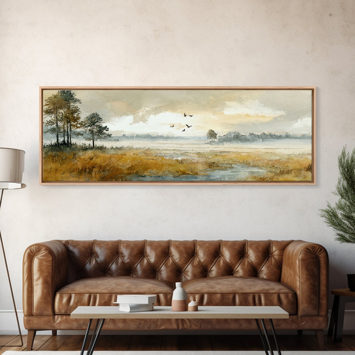 Misty Cypress Swamp Canvas Print, Landscape Art, Framed Wall Art, Living Room Decor, Oil Painting, Horizon, Modern Wall Art, LAN-3x1-38