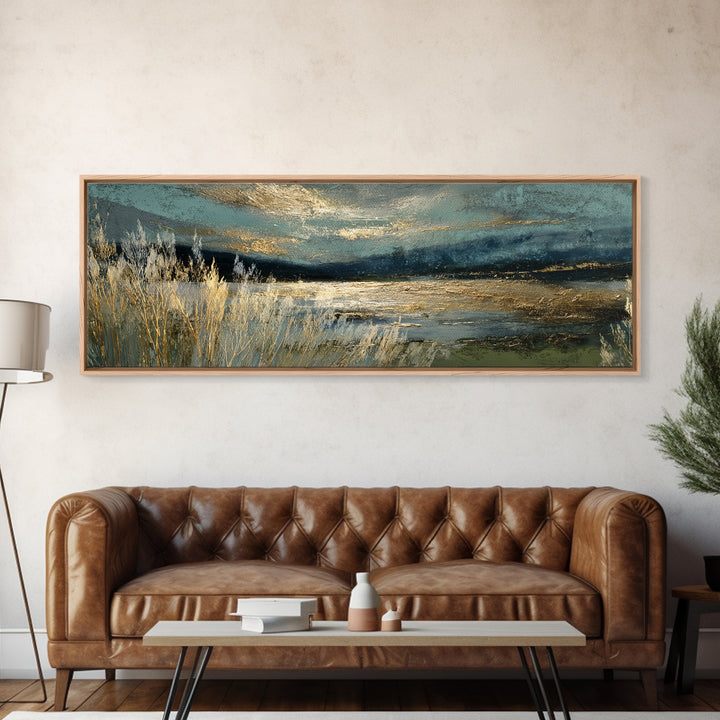 Moonlit River with Silver Reflections Canvas Print, Landscape Art, Floral Wall Art, Living Room Decor, Fine Art, Horizon, LAN-3x1-61