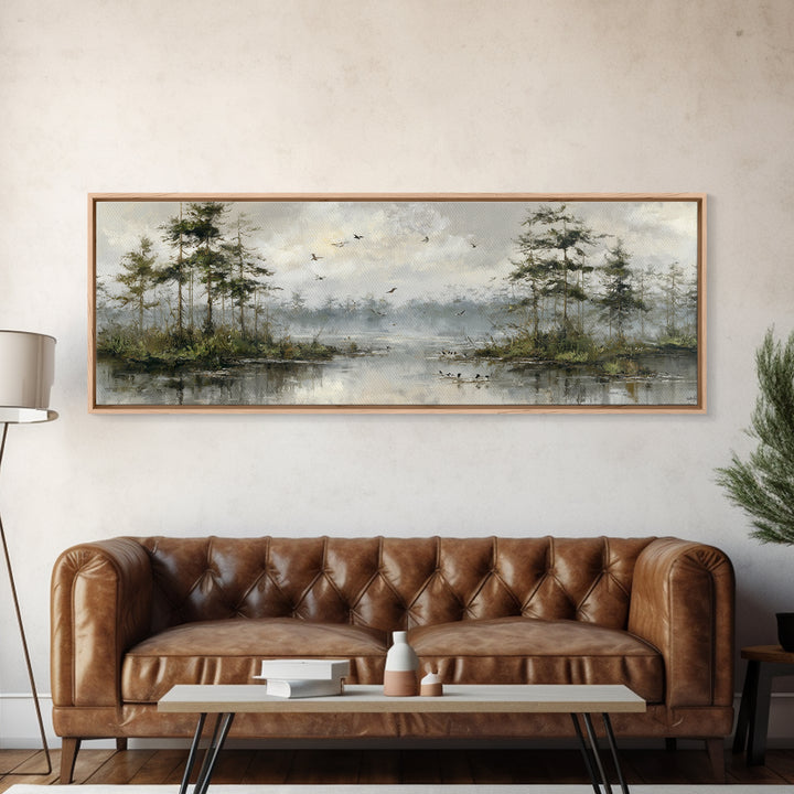 Misty Cypress Swamp Canvas Print, Landscape Art, Boho Decor, Living Room Decor, Fine Art, Horizon, Art Prints, Digital Art, LAN-3x1-62