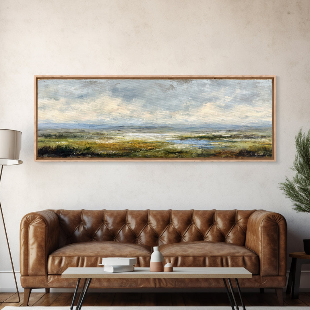 Storm Clouds over an Open Prairie Framed Canvas Print, Landscape Art, Original Art, Living Room Decor, Fine Art, Horizon, LAN-3x1-67