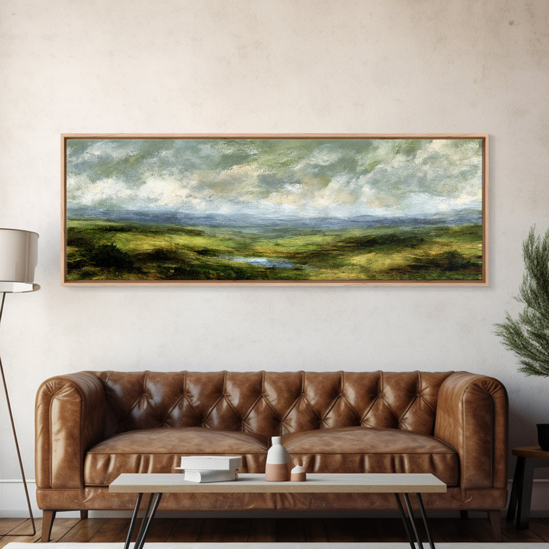 Rolling Green Hills Canvas Print, Landscape Art, Wall Art, Living Room Decor, Fine Art, Horizon, Framed Wall Art, Abstract Art, LAN-3x1-70