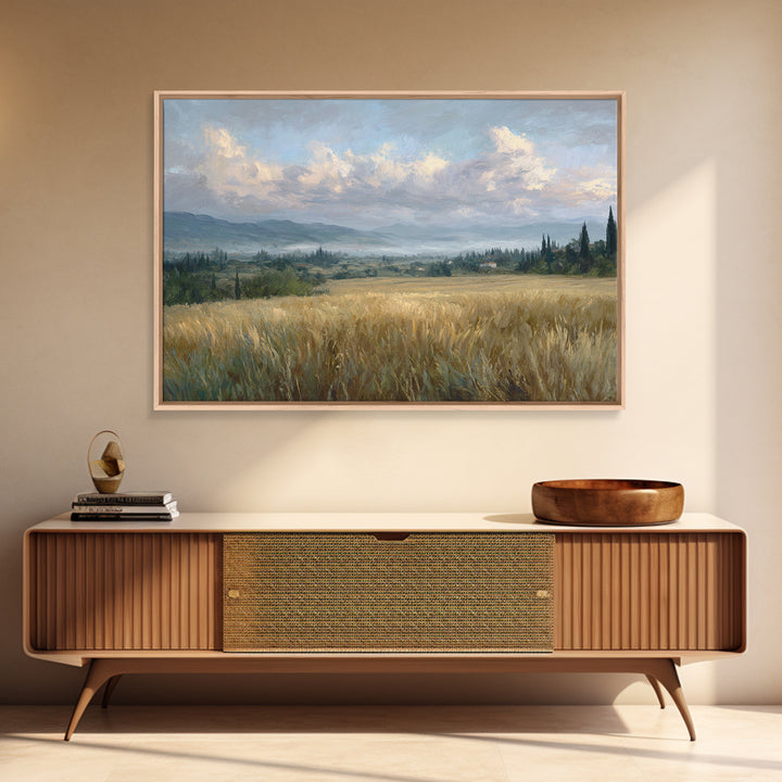 Golden Wheat Field Beneath Huge Clouds Framed Canvas Print, Landscape Art, Wall Art, Living Room Decor, Fine Art, Horizon, LAN-3x2-100