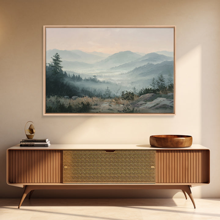 Misty Mountain Valley at Sunrise Canvas Print, Landscape Art, Modern Decor, Living Room Decor, Fine Art, Horizon, Wall Decor, LAN-3x2-29