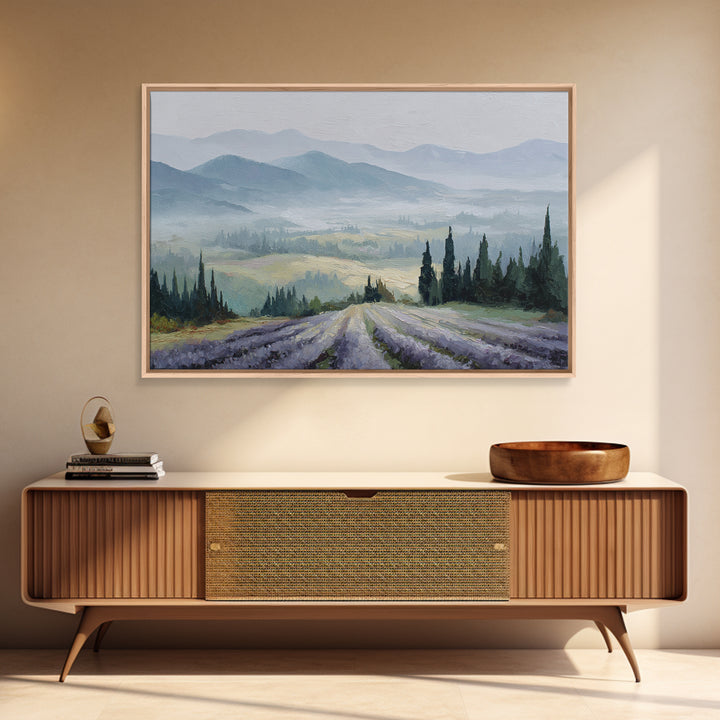 Lavender Field Leading to Distant Hills Canvas Print, Landscape Art, Abstract Wall Art, Living Room Decor, Fine Art, Horizon, LAN-3x2-38