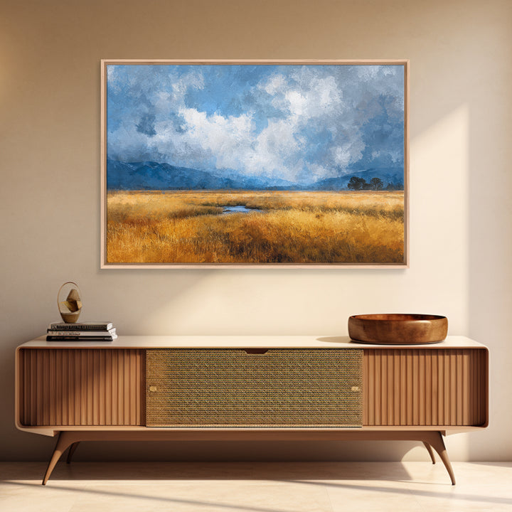Golden Wheat Field Beneath Huge Clouds Canvas Print, Landscape Art, Digital Print, Living Room Decor, Fine Art, Horizon, LAN-3x2-4