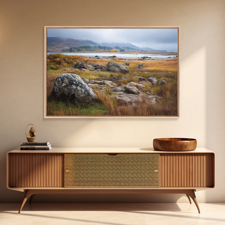 Rocky Scottish Highland Framed Canvas Print, Landscape Art, Gallery Decor, Living Room Decor, Fine Art, Horizon, Wall Art, LAN-3x2-45