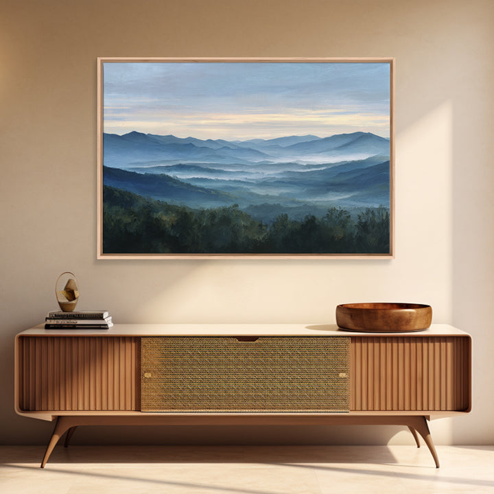 Misty Mountain Valley at Sunrise Canvas Print, Landscape Art, Modern Decor, Living Room Decor, Fine Art, Horizon, Wall Decor, LAN-3x2-53