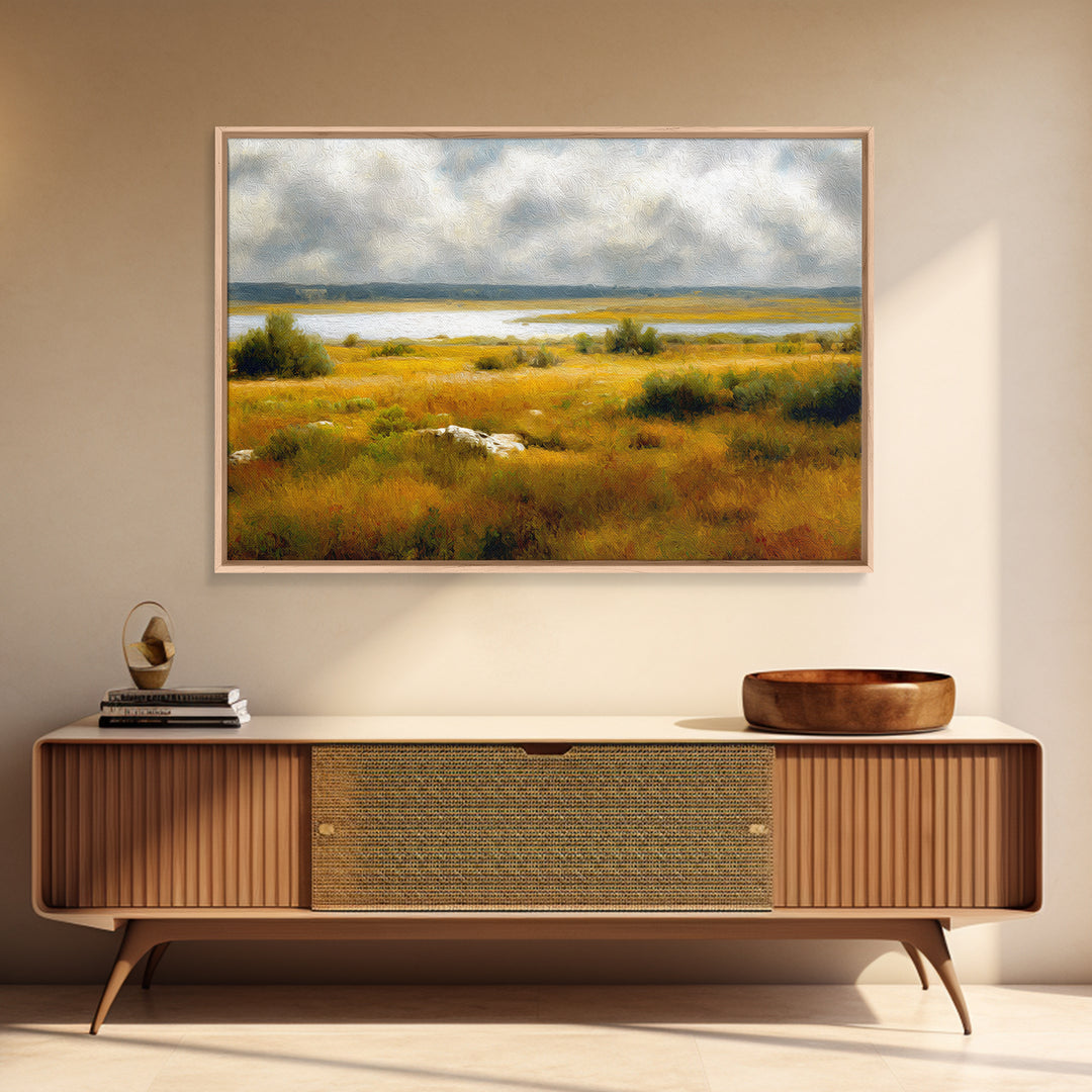 Storm Clouds over an Open Prairie Framed Canvas Print, Landscape Art, Digital Print, Living Room Decor, Fine Art, Horizon, LAN-3x2-55