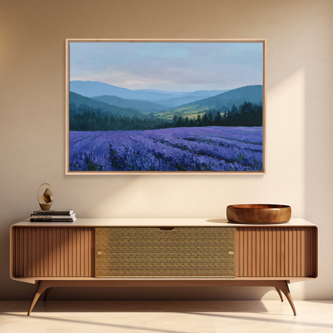 Lavender Field Leading to Distant Hills Canvas Print, Landscape Art, Abstract Wall Art, Living Room Decor, Fine Art, Horizon, LAN-3x2-62