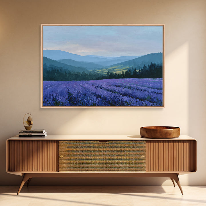 Lavender Field Leading to Distant Hills Canvas Print, Landscape Art, Abstract Wall Art, Living Room Decor, Fine Art, Horizon, LAN-3x2-62