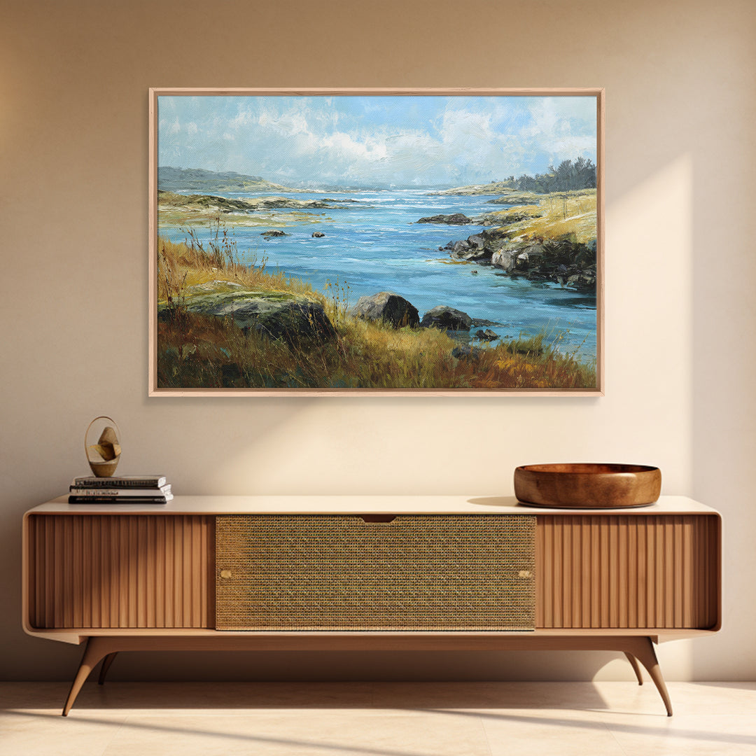 Fjord Landscape with Icy Blue Water Canvas Print, Landscape Art, Original Painting, Living Room Decor, Fine Art, Horizon, LAN-3x2-67