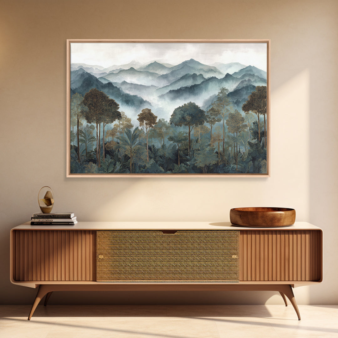 Tropical Jungle Waterfall Canvas Print, Landscape Art, Minimalist Decor, Living Room Decor, Oil Painting, Horizon, LAN-3x2-68