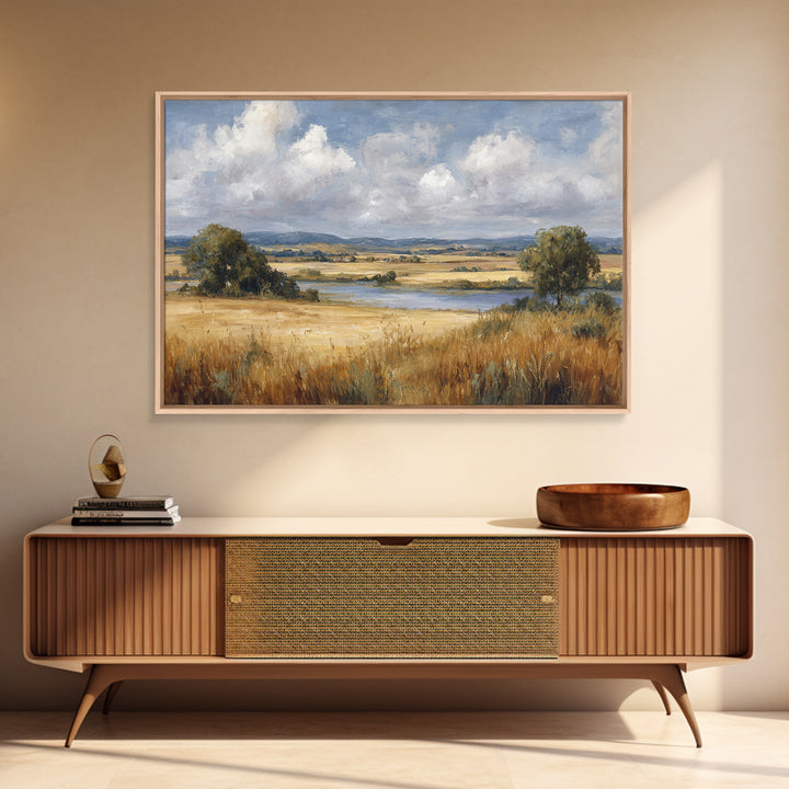 Golden Wheat Field Beneath Huge Clouds Canvas Print, Landscape Art, Luxury Decor, Living Room Decor, Fine Art, Horizon, LAN-3x2-76