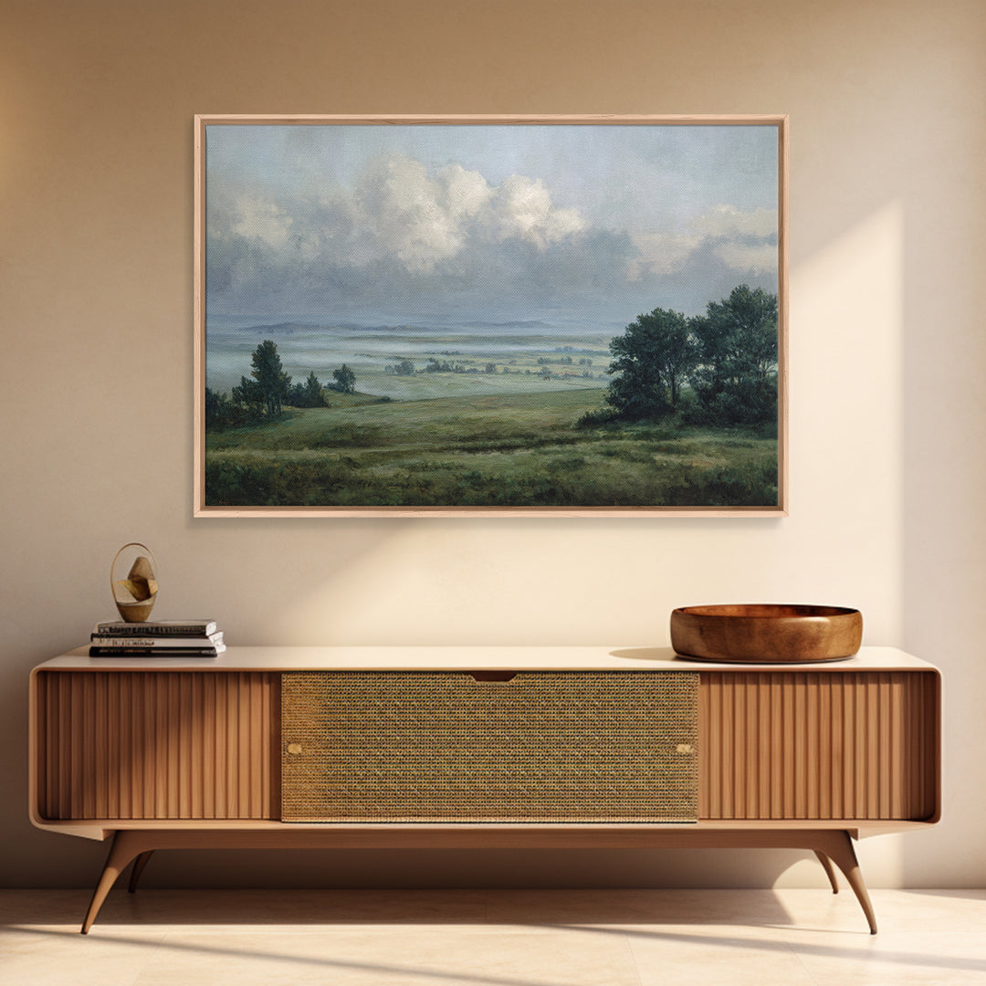 Storm Clouds over an Open Prairie Framed Canvas Print, Landscape Art, Luxury Decor, Living Room Decor, Fine Art, Horizon, LAN-3x2-79