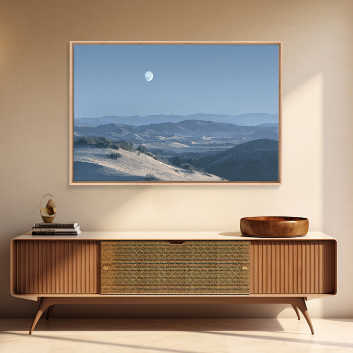 Desert Dunes under Pale Moon Framed Canvas Print, Landscape Art, Wall Decor, Living Room Decor, Fine Art, Horizon, LAN-3x2-87