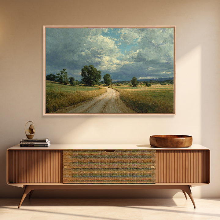Old Country Road Framed Canvas Print, Landscape Art, Art Prints, Living Room Decor, Fine Art, Horizon, Abstract Wall Art, LAN-3x2-96
