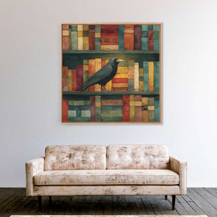 Black Raven Perched on Closed Book Canvas Print, Library Art, Book Art, Library Decor, Oil Painting, Archive, Fine Art Print, LIB-1x1-22