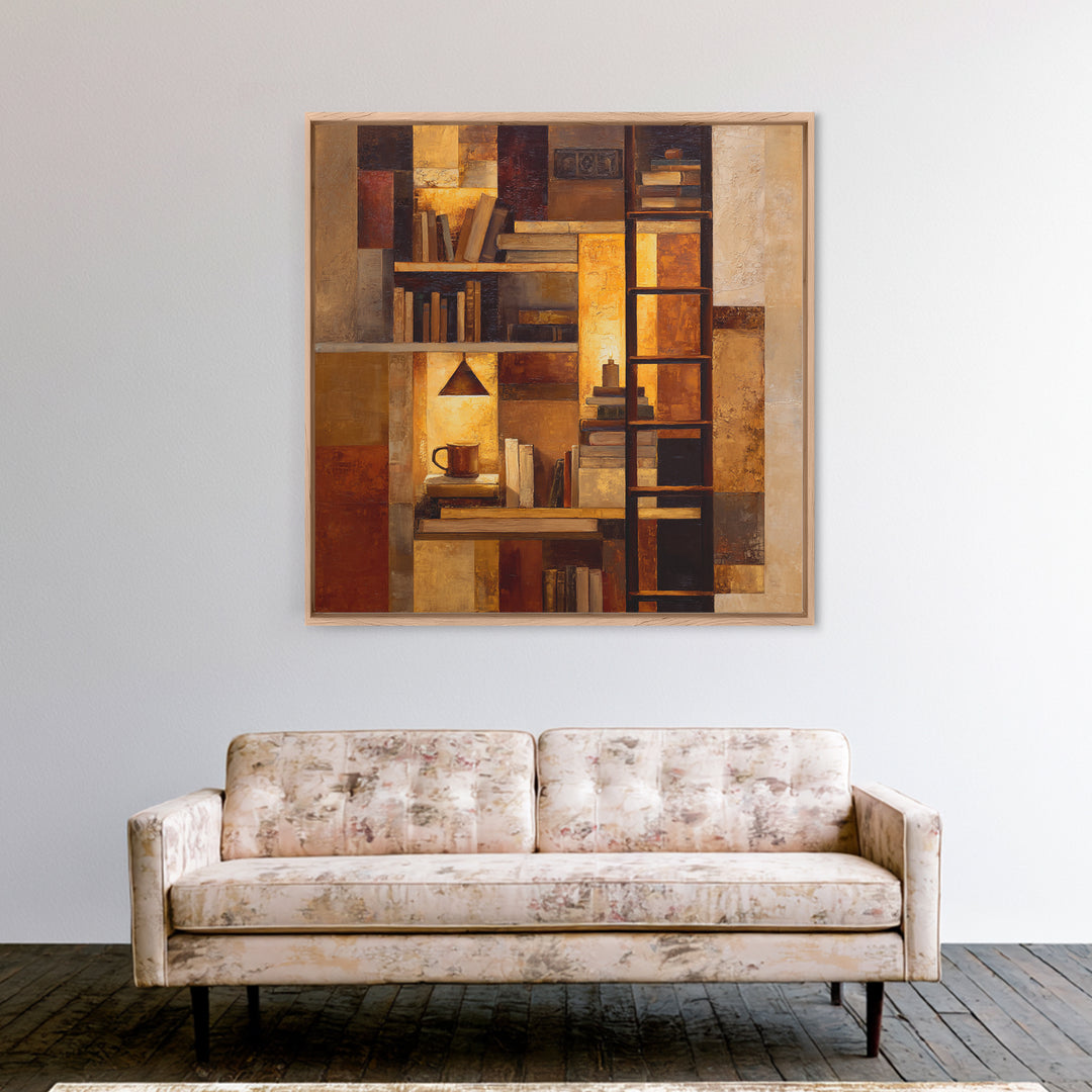 Rolling Library Ladder Canvas Print, Library Art, Wall Art Print, Library Decor, Abstract Art, Archive, Halloween Wall Decor, LIB-1x1-3