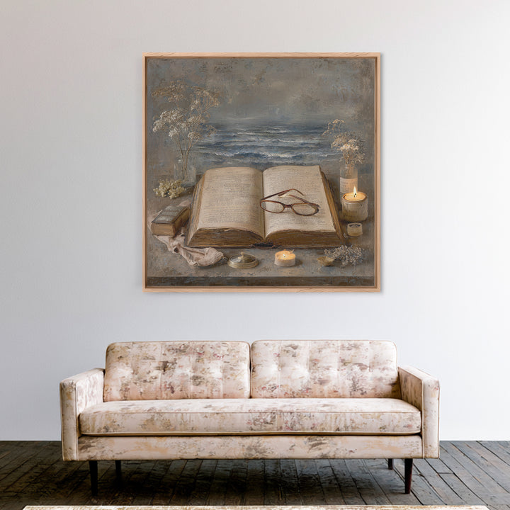 Stormy Sea Painting Inside an Open Book Framed Canvas Print, Library Art, Dark Academia Art, Library Decor, Abstract Art, LIB-1x1-42