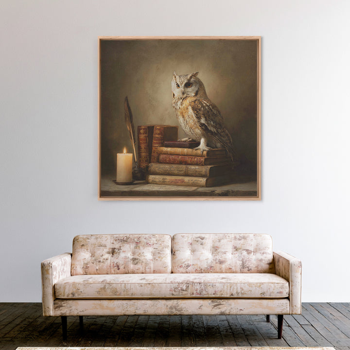Owl Perched on a Pile of Antique Canvas Print, Library Art, Gothic Wall Decor, Library Decor, Fine Art, Archive, LIB-1x1-50